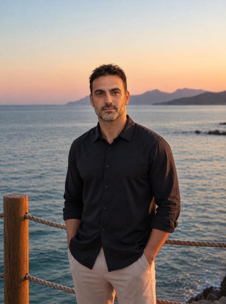 Andrea al tramonto sul mare - Libertà e serenità finanziaria